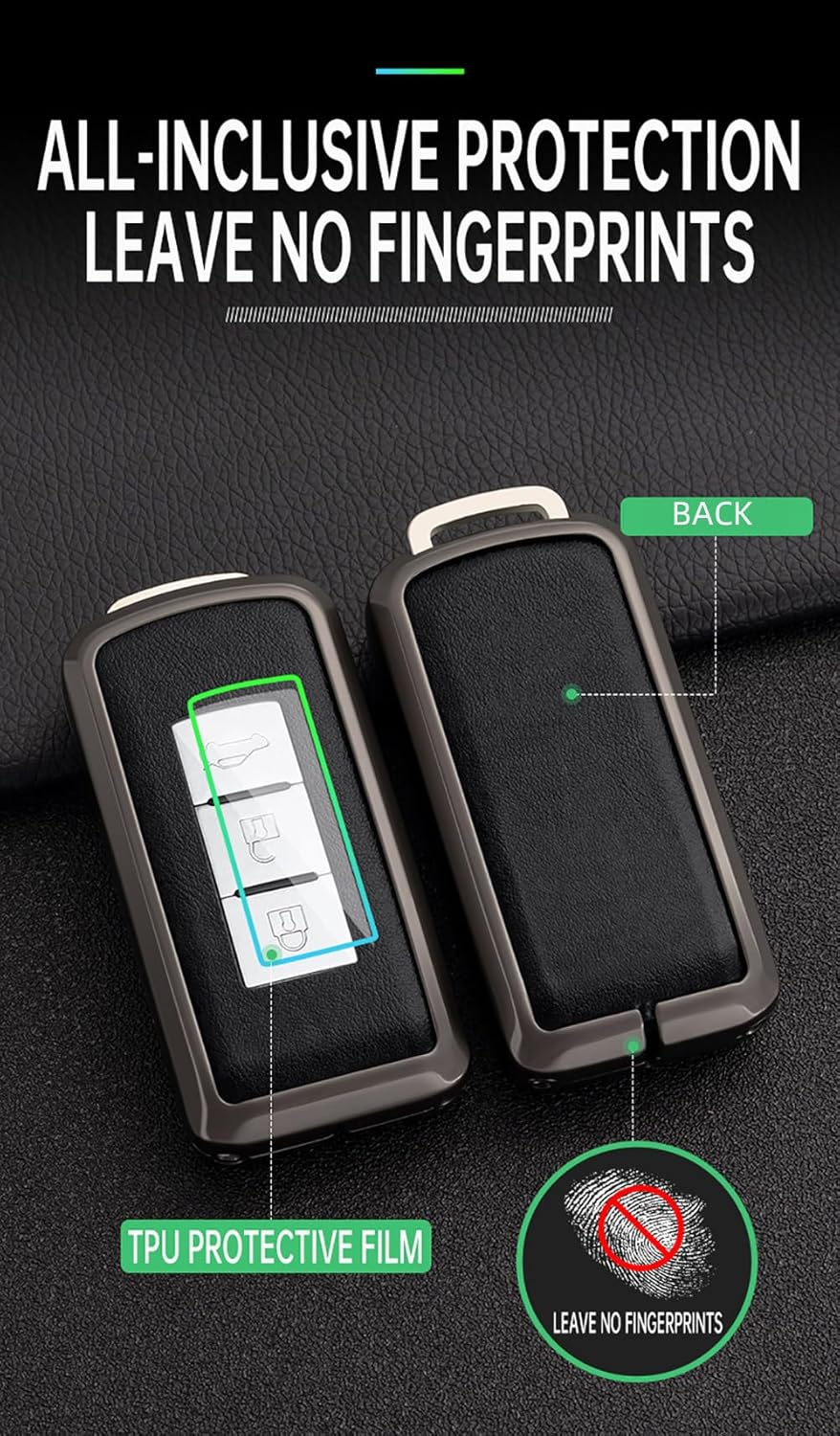 Ontto Alloy Car Key Fob Cover Fit for Mitsubishi L200 ASX Outlander Eclipse Cross Pajero Sport Lancer Xpander Triton Mirage Leather Key Case Shell Key Holder Keyring Keychain Accessories Black-Brown image number 4