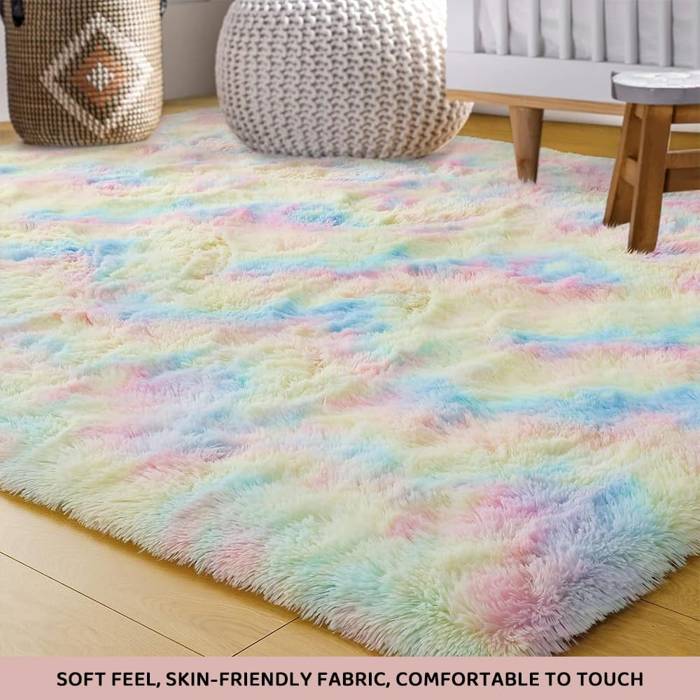 Rainbow Fluffy Area Rug &ndash; Ultra Soft Shaggy Carpet for Girls Bedroom, Nursery, Kids Playroom, Dorm or Living Room, Cute Colorful Plush Rug for Baby, Toddler, Teen Room Decor (120&times;200Cm) image number 4