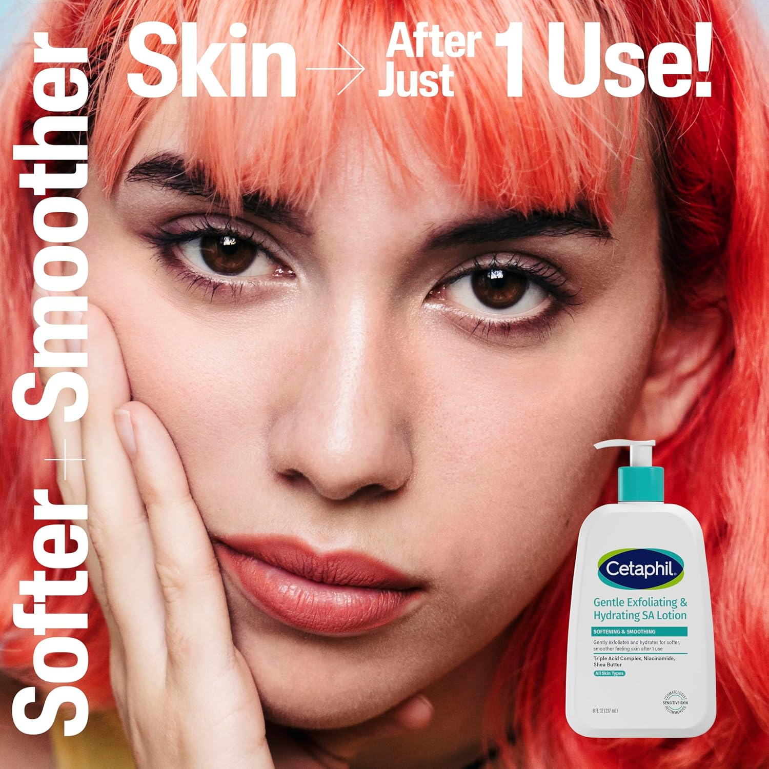 Cetaphil Gentle Exfoliating SA Lotion, Lightweight Moisturizer for All Skin Types, 8 Oz Pump Bottle, Salicylic Acid, Mandelic Acid & Gluconolactone, Gently Exfoliates, Dermatologist Recommended Brand image number 1