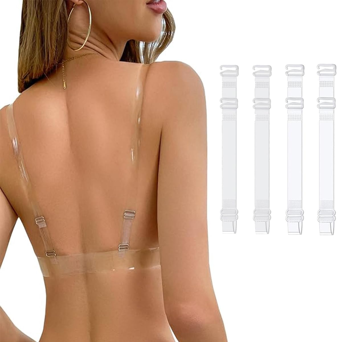 Clear Bra Straps, Skin-Friendly, Exposed Invisible Non-Slip, Detachable and Adjustable Bra Straps Soft for Strapless Bra, 2 Pairs