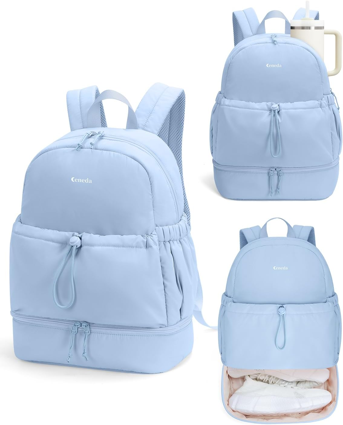 Ceneda Gym Backpack for Women, Lightweight Puffer Backpack with Shoe Compartment, Wet Pocket & Cup Holder image number 2