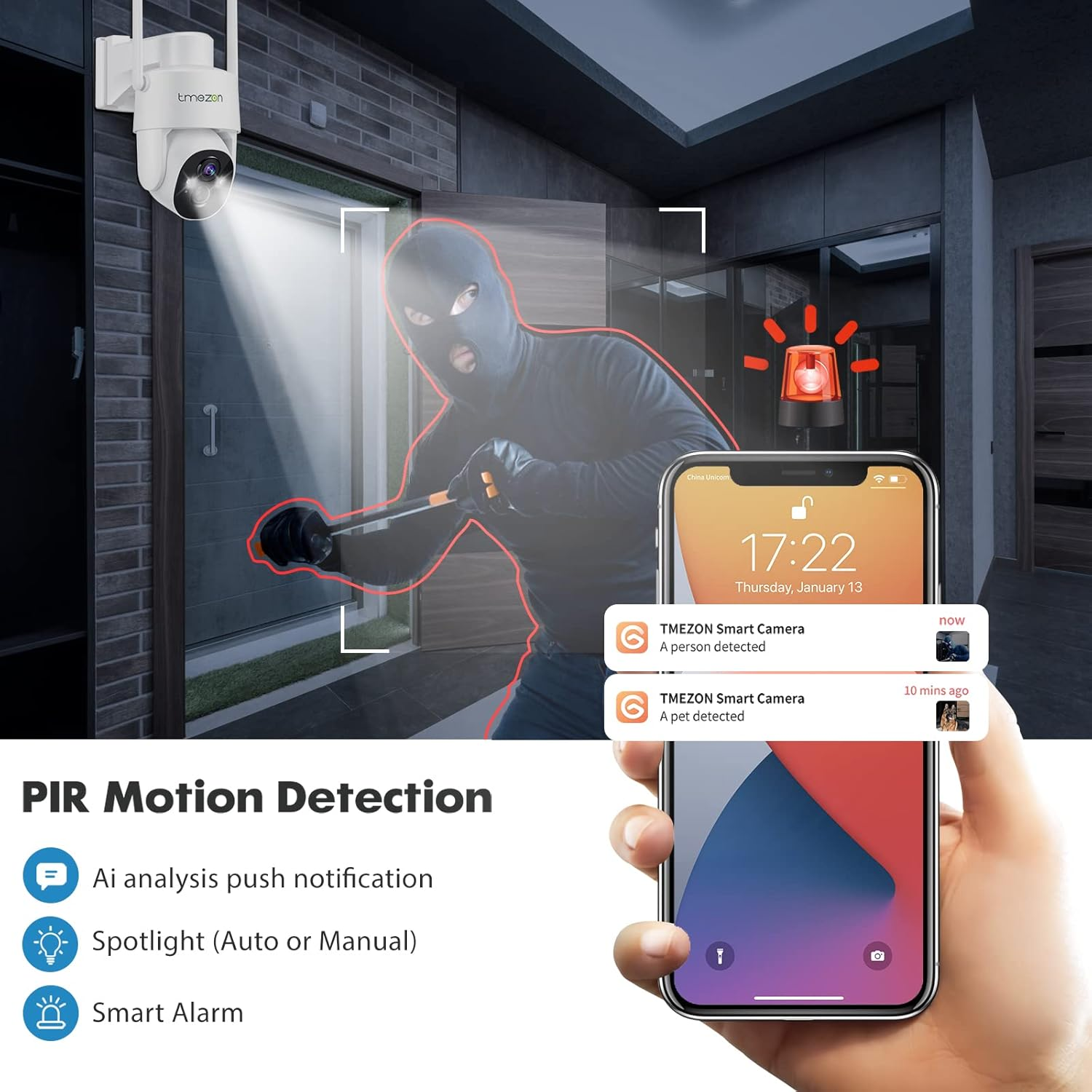 Solar Powered Security Camera TMEZON Outdoor Wireless 360&deg; PTZ Camera for Home Surveillance with 3MP Night Vision Pan Tilt Solar Powered, Motion Detection Record 2.4Ghz Wifi Vicohome App