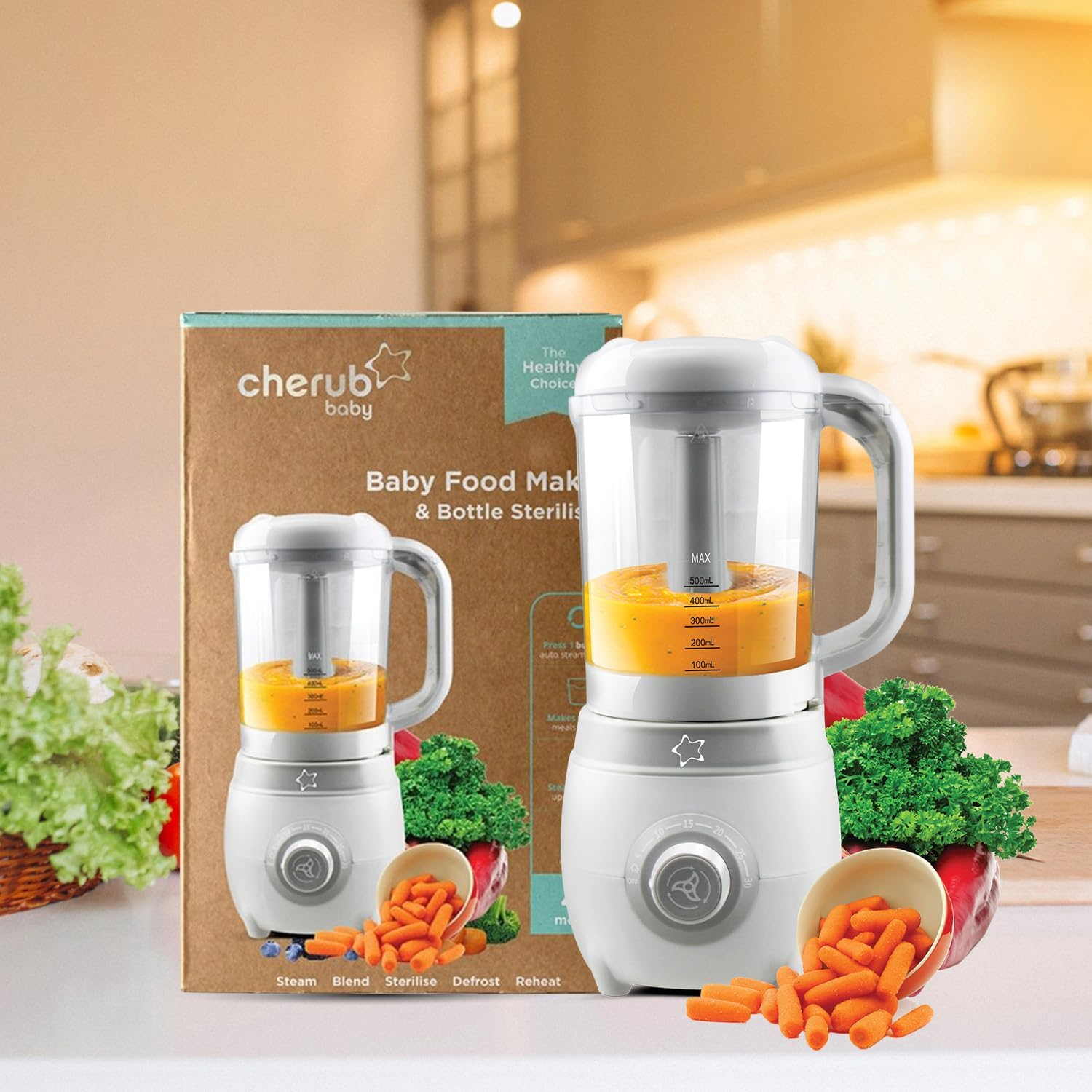 Cherub Baby Easycook Baby Food Maker Steamer Blender Steriliser & Warmer - All-In-One Baby Food Processor - BPA Free Puree Maker for Fruit Veg Meat Fish - Bottle Warmer & Breast Milk Defroster image number 2