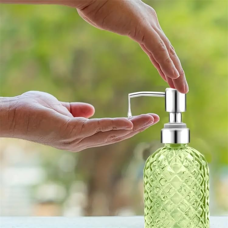 AXIM Glass Soap Dispenser with Stainless Steel Pump, 400Ml Refillable Lotion Soap Bottle, Dish & Hand Soap Dispenser, Home Decoration (2 Pc/Blue) image number 6