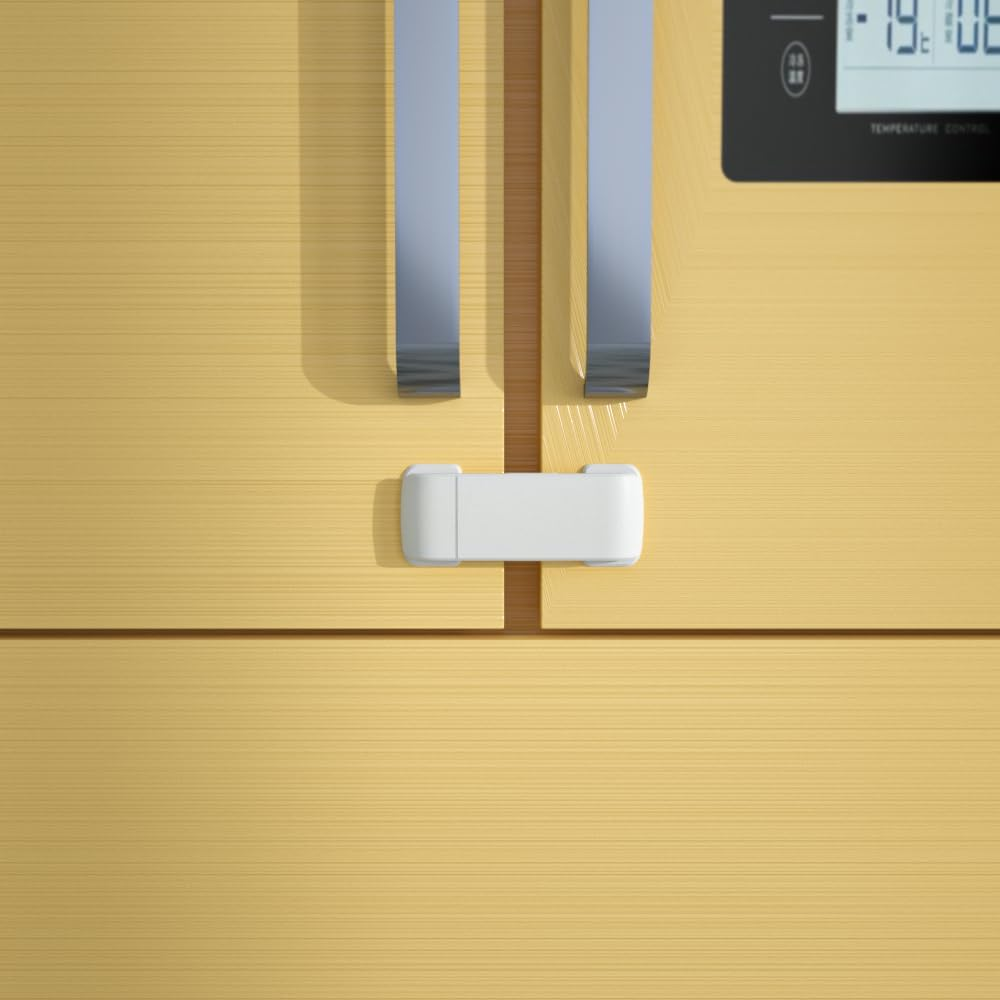 SAFELON 2 PCS Baby Safety French Fridge Door Lock, Childproof Double Door Refrigerator Lock, Cabinet Cupboard Lock for Toddlers & Babies, No Drilling& No Tools (Black)