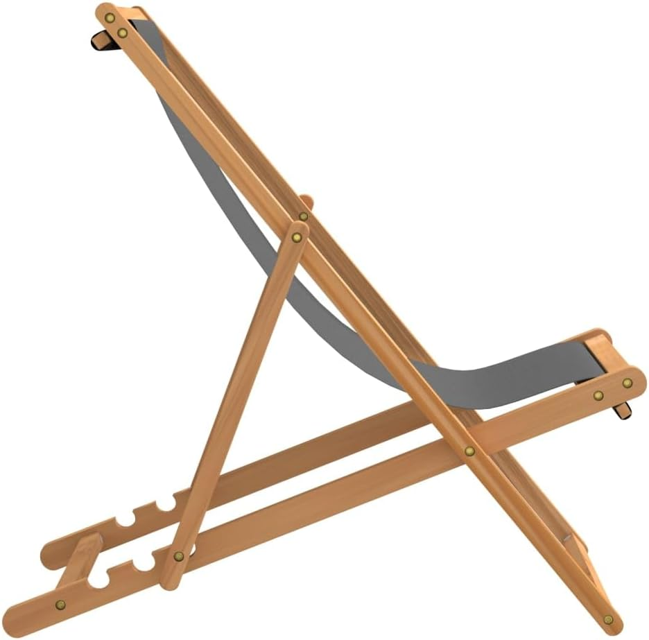 Vidaxl Folding Beach Chair in Grey, Solid Teak Hardwood, Ideal for Garden, Beach, Camping with Fabric Seat & Adjustable Backrest image number 2