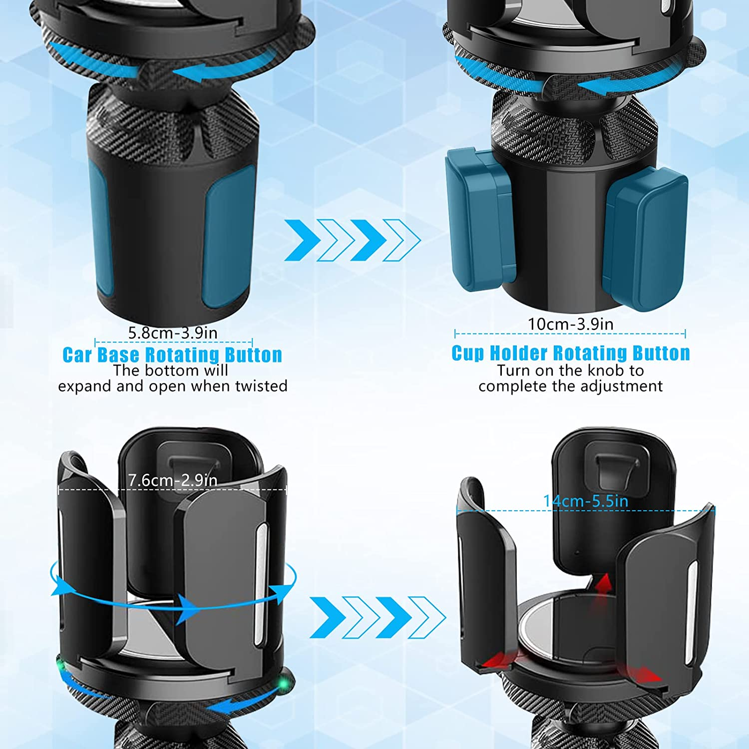 Car Cup Holder Expander, Expanding Large Cup Holder Adapter with Adjustable Base Stable Car Accessories Vehicles Drink Extender for 2.76 to 5.51" Cup/Bottle