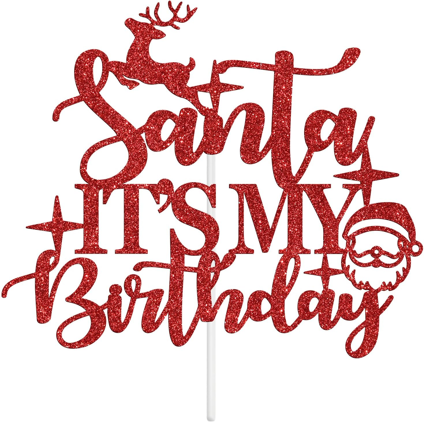 Santa It'S Your Birthday Cake Topper, Happy Birthday Jesus Cake Decor, Winter Christmas Birthday Party Decoration Supplies, Red Glitter image number 6