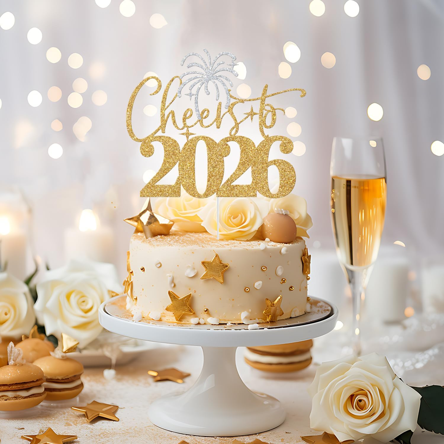 Cheers to 2025 Cake Topper, Happy 2025 Cake Decoration, Hello 2025, New Year Eve Party Decoration, Happy New Year Party Decorations Gold & Sliver Glitter image number 6