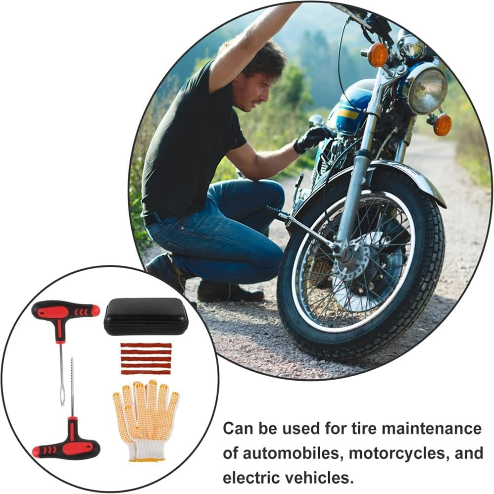7 PCS Car Quick Tire Repair Tool Set, Vacuum Tire Thread Drill Fork Drill Tire Repair Tape Anti-Slip Dispensing Gloves Accessories, Portable Repair Parts, for Cars, Truck, Motorcycle image number 4