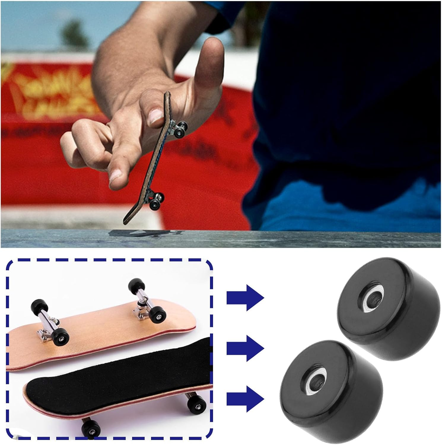 Ecsing 8Pcs Polyurethane CNC Fingerboard Bearing Wheels Professional Mini Skateboard Ball Bearing Wheels for Wooden Fingerboard White/Black 7.5X5.2Mm - White image number 5