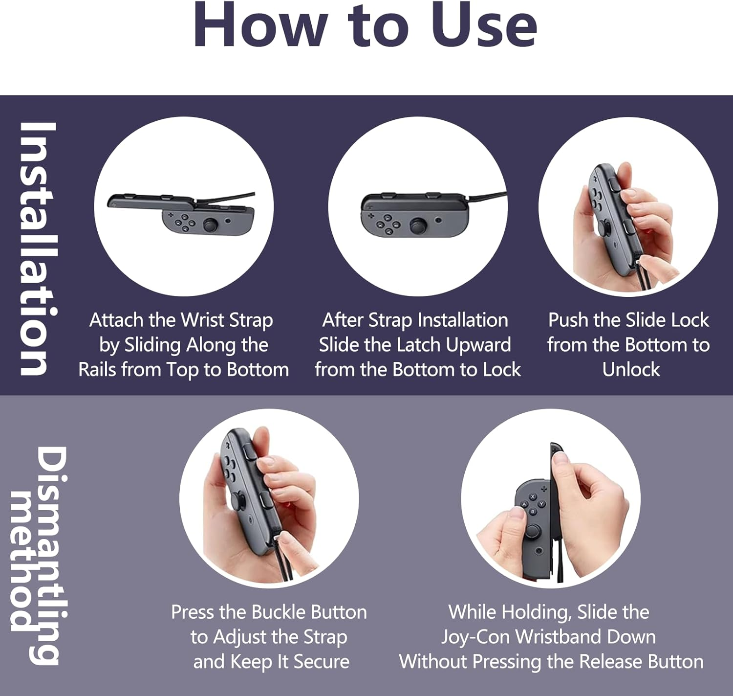 ONBPIY 2-Pack Wrist Straps for Nintendo Switch Joy-Con Adjustable Lanyards with Secure Lock Replacement Accessories Black image number 5