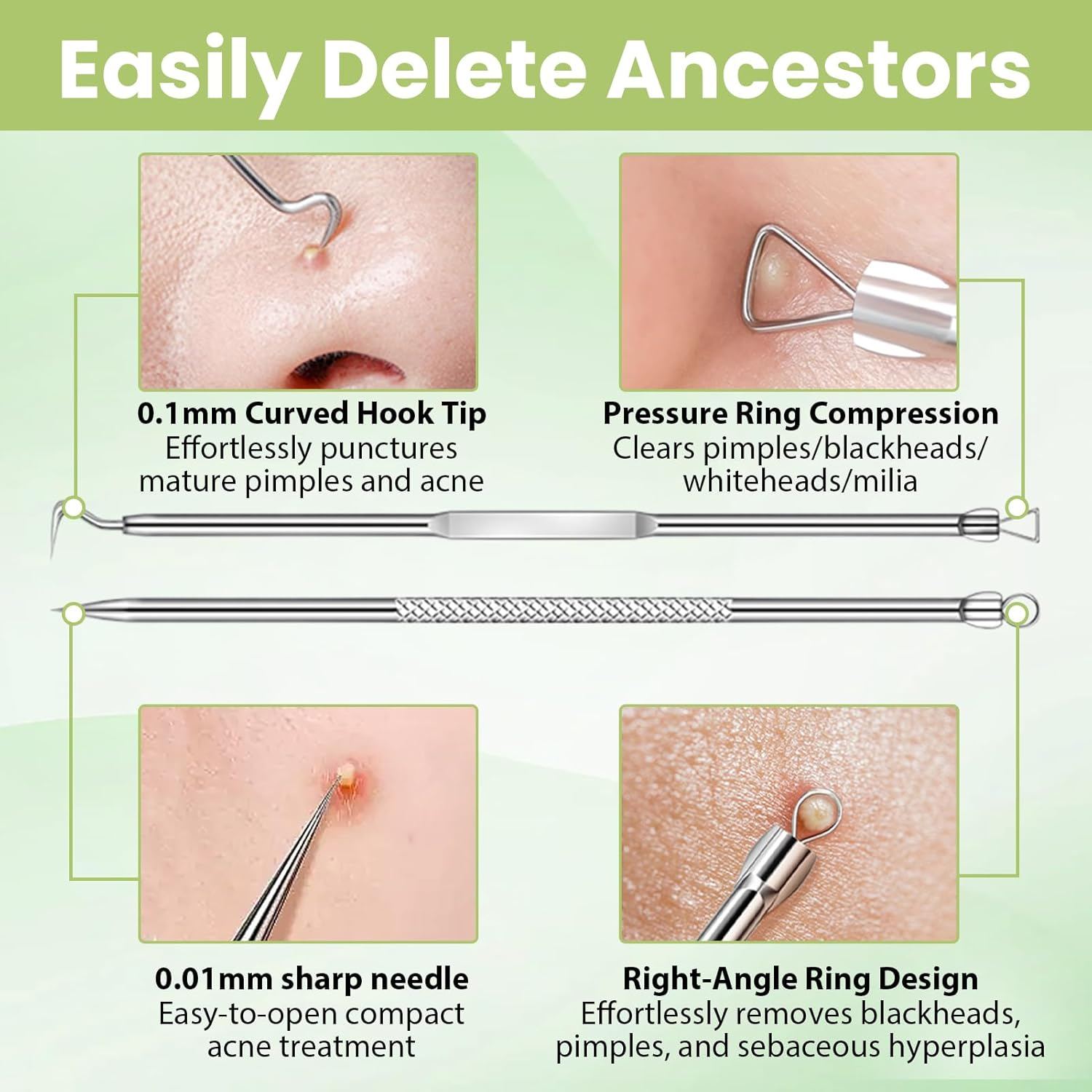 9 Pcs Blackhead Remover Kit - Acne Removal Popper Tool Sets for Blackheads, Whiteheads, Zits & Blemishes, Premium Stainless Steel Comedone Extractor with Portable Leather Case for Skin Care image number 5