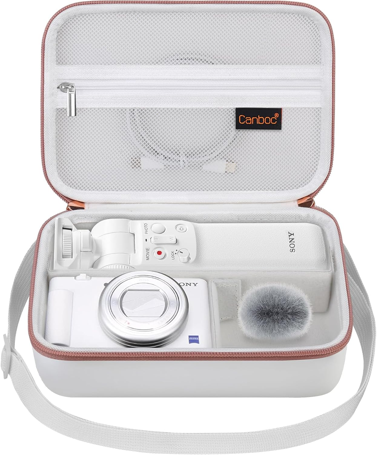 Canboc Carrying Camera Case for Sony ZV-1F/ ZV-1/ ZV-1II Vlog Digital Camera & Vlogger Accessory Kit Tripod, Travel Storage Bag with Strap, Mesh Pocket Fit Cable, Black (Case Only)