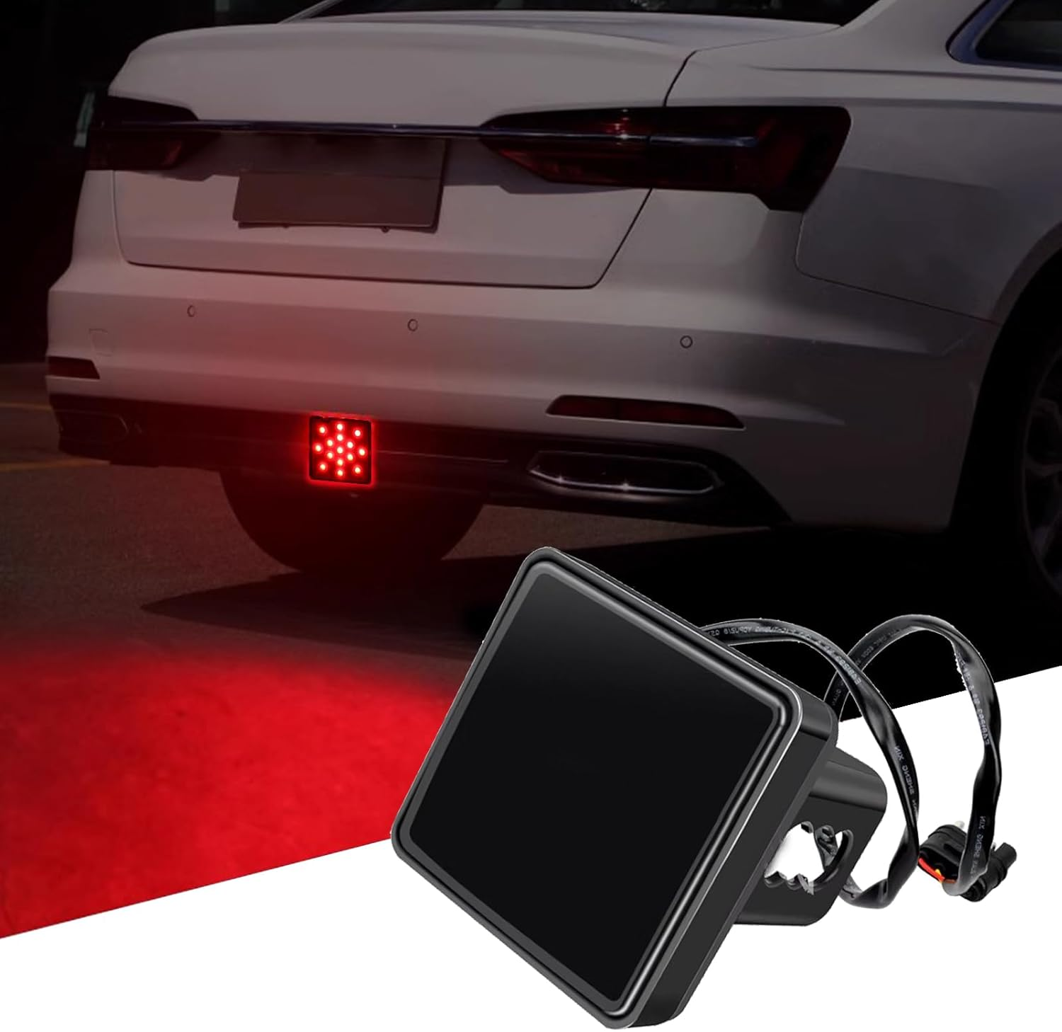 UGSHY 1 PC Trailer Hitch Lights with 15 Leds, 3.2In Super Bright Square Waterproof Vehicle Tail Light Replacement, Universal Durable Automotive Brake Light Accessories for Truck SUV RV (Black) - Red image number 7