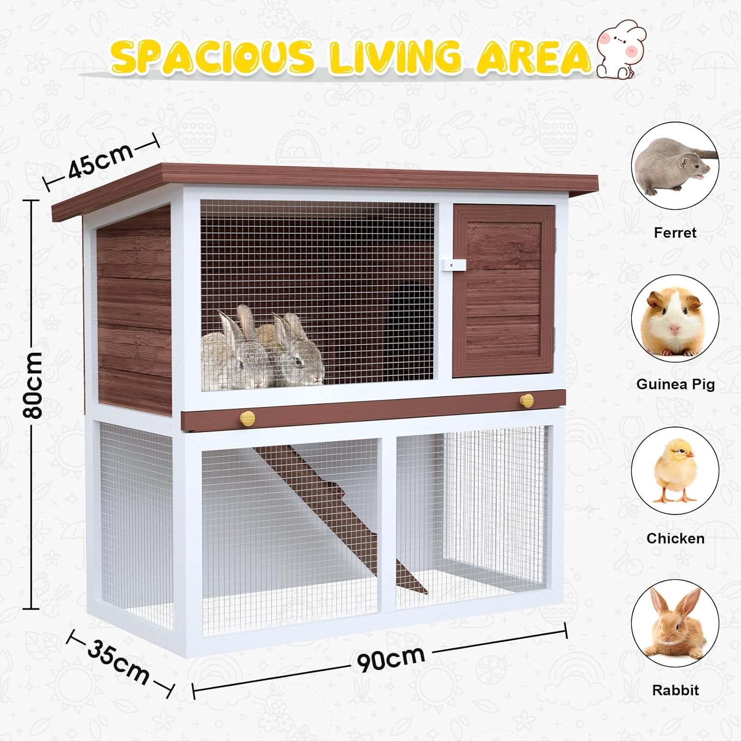 Oppsbuy Rabbit Hutch Chicken Coop Guinea Pig Cage Pet House for Small Animals 90Cm X 45Cm X 80Cm Brown image number 5