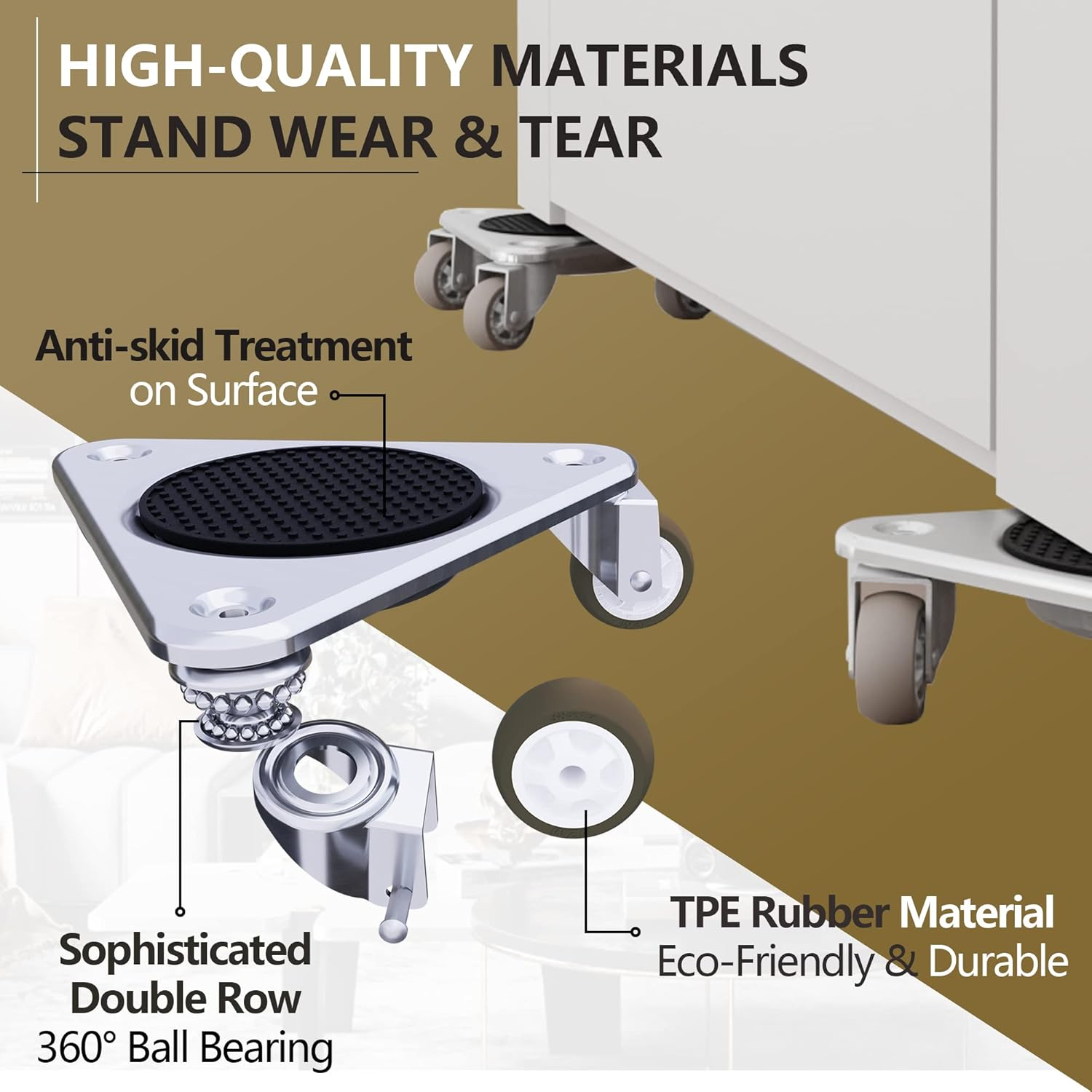 Furniture Mover by ONEON - 6 7/8" Steel Tri-Dolly, 3 Wheels Furniture Dolly for Moving, 720 LB Max Load Capacity (4 Pack Dolly + 1 Pack Lifter) image number 2
