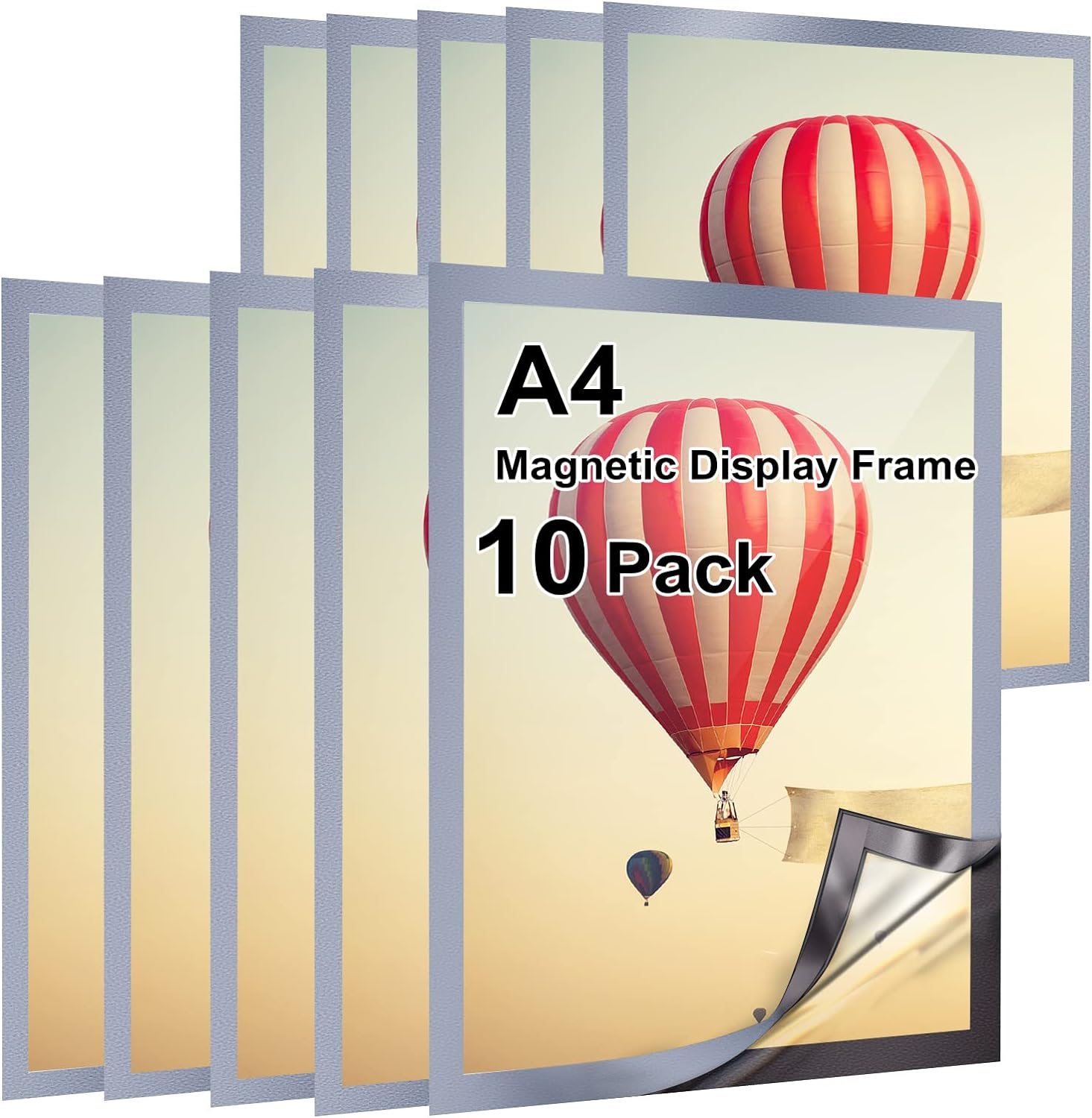 Gocoffun A4 Magnetic Sign Holder, 10 Pack Self-Adhesive Magnetic Frame, Waterproof Clear Display for Home, School, Store, Notice, Picture (Black)