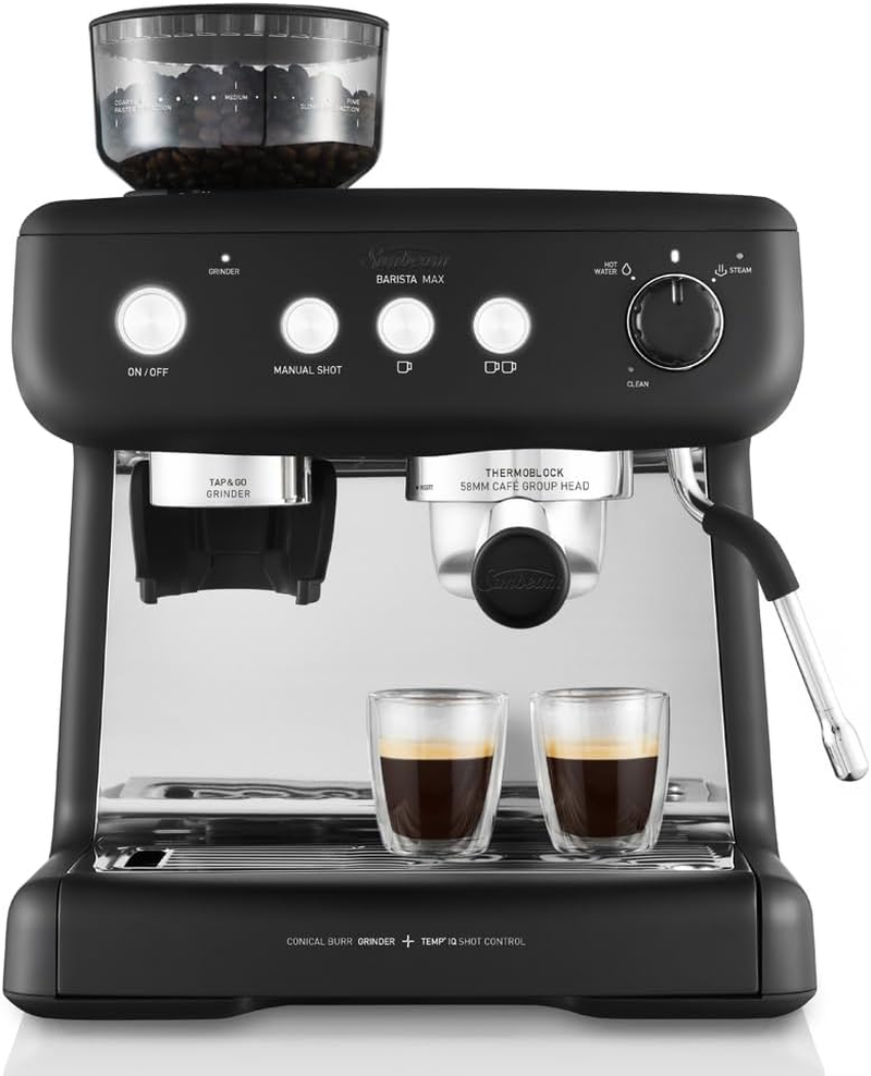 Sunbeam Barista Max Coffee Machine | Manual Espresso Machine, Latte & Cappuccino Coffee Maker with Integrated Bean Grinder & Steam Milk Frother, 15 Bar Italian Pump, Silver, EM5300S