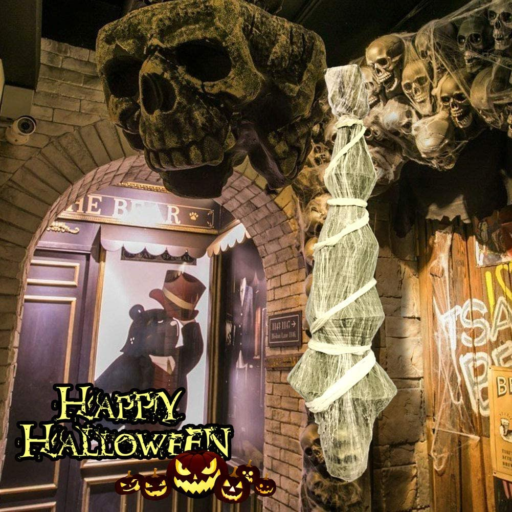 ESSENSON Halloween Decorations Outdoor - 70 Inch Hanging Corpses Props Scary Skeleton Body inside Spider Web Halloween Yard Indoor & Outdoor Decor Halloween Party Favors Haunted House Decorations