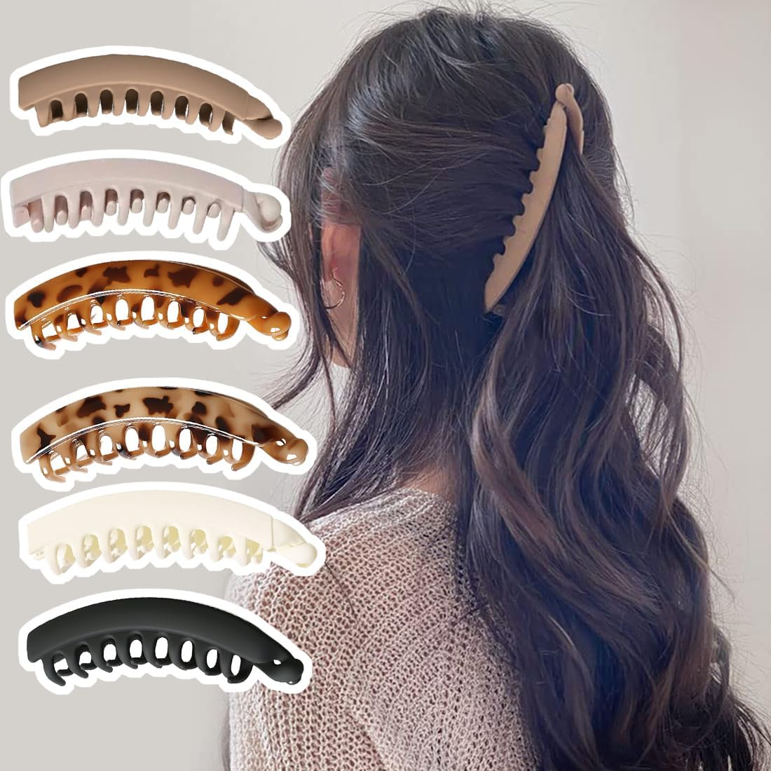 RVYEIOP 6 Pieces Large Banana Hair Clips, Vintage Style, Non-Slip Leopard Print for Women, Girls, Medium to Thick Hair image number 5