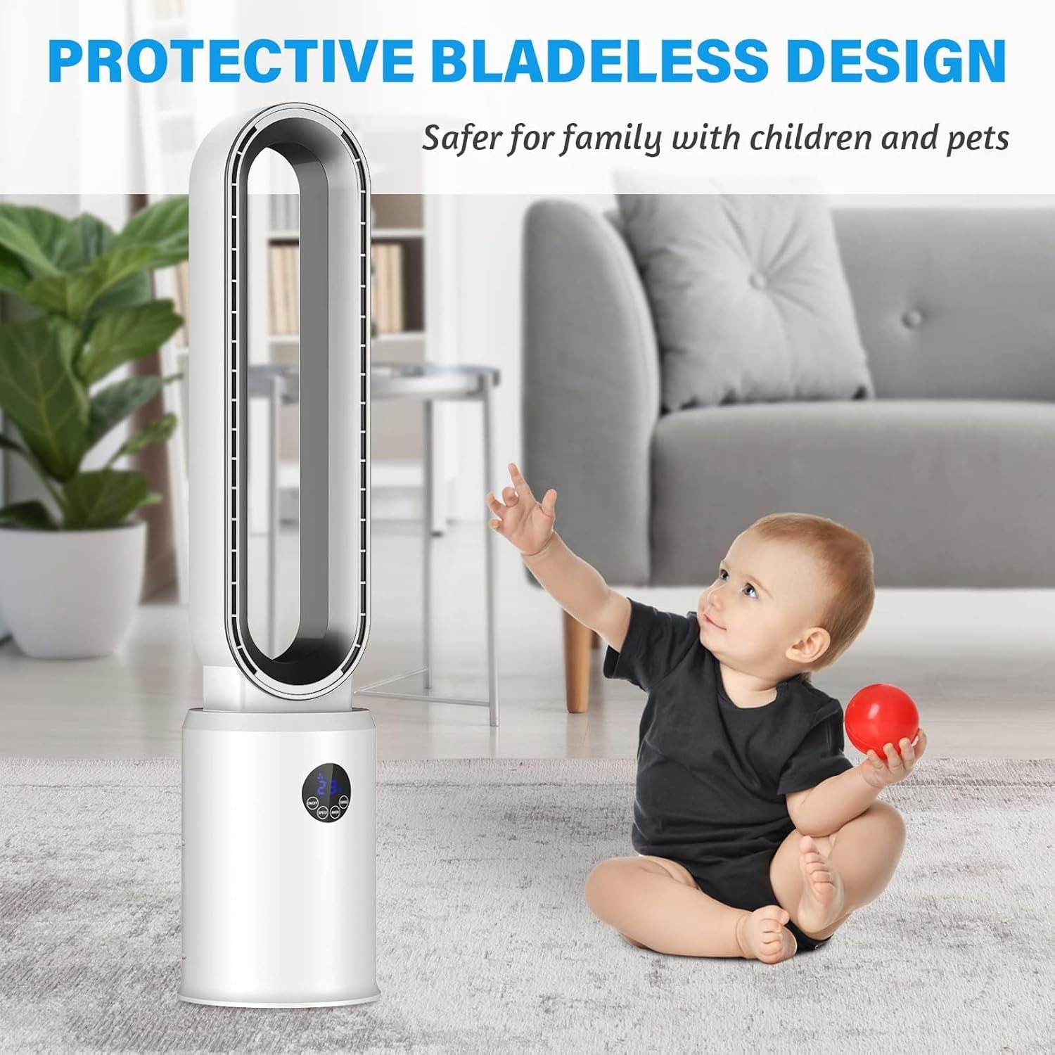 Advwin Bladeless Fan, Portable Tower Fan Electric Airflow Purifying Fan, with 24 Speeds Setting, 12H Timing, Suitable for Room, Bedroom & Office Use, White image number 5