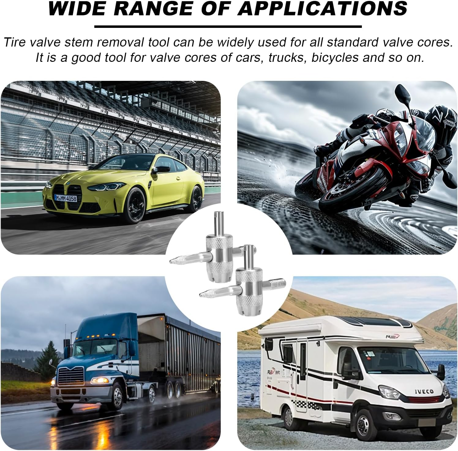 2PCS 4-Way Valve Core Tool Tire Valve Tools, 4-In-1 Tyre Valve Core Tool Tire Stem Core Wrench, Multifunctional Valve Stem Remover Tire Repair Tool for Car Motorcycle Bicycle