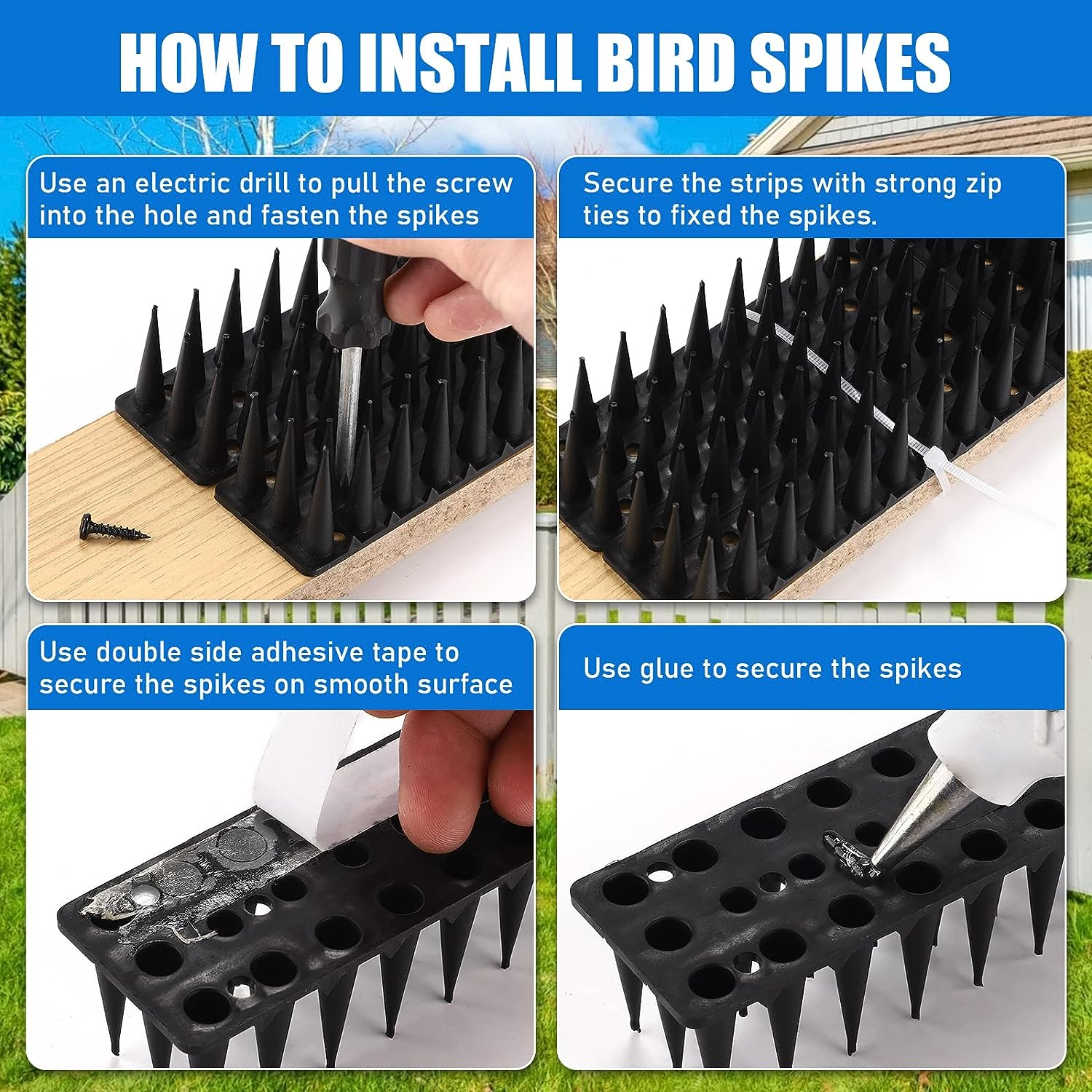TOBWOLF 12 Pack Outdoor Bird Spikes, Plastic Fence Spikes anti Climb Spikes for Pigeon Cat Racoon, Windowsill Fence Roof Keeping Birds Away, No More Bird Nesting Dropping - Black
