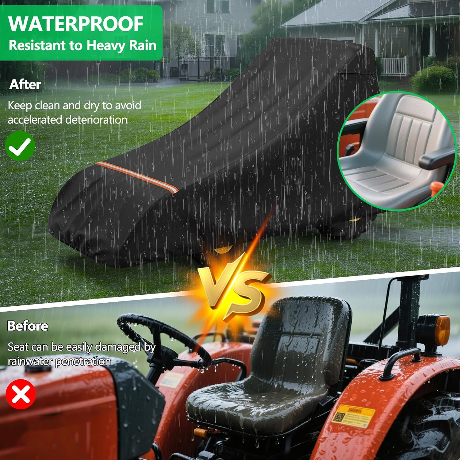 Akefit Tractor Cover,Tractor Covers Waterproof Heavy Duty,420D Oxford Waterproof, Dustproof, UV Protection Universal Tractor Cover with Reflective Strip,189.3''Lx76.3''Wx86.2''H image number 6