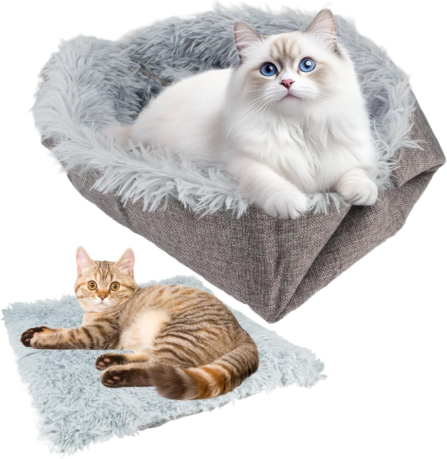 2-In-1 Plush Soft Cat Cushion, 61 X 51 Cm Pet Bed, Grey Cat Basket for Sleeping, 2-In-1 for Cat Bed, Sofa, Dog Basket, Small Dogs, Washable, for Puppies, Kittens and Other Small Animals image number 6