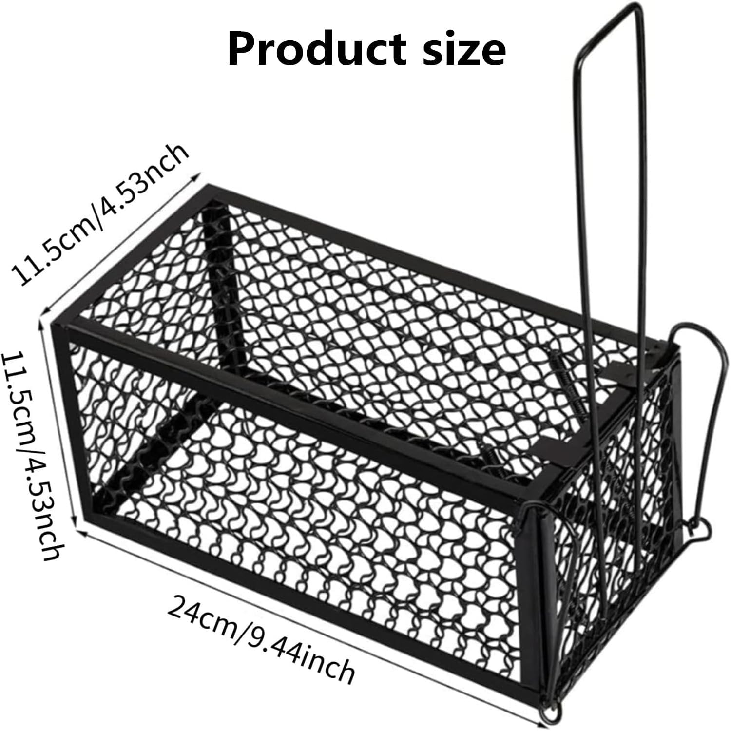2 Pack Animal Live Cage Trap Humane Rat Trap Live Mouse Traps Reusable Metal Cage Trap to Catch Rodent,Mice,Squirrel,Weasel,Hamster,Chipmunk for Indoor or Outdoor Size 9.45"X4.5" X4.5" (Black) image number 6