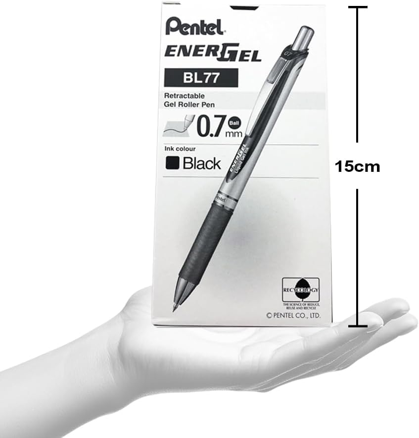 Pentel Energel Liquid Gel Pen 0.7Mm Medium Nib Black Ink, Box of 12 Pens (BL77-A) image number 1