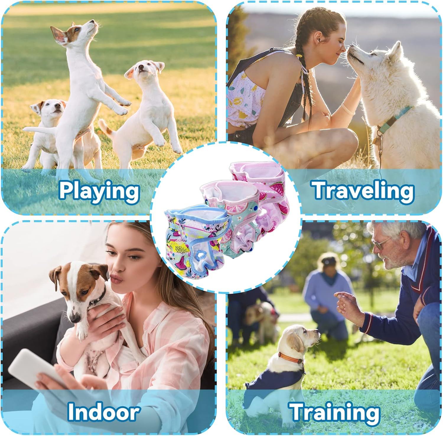 3PCS Female Pet Dog Cat Nappies Set,Washable Sanitary Wraps Panties for Puppy Reusable Nappies Super Absorbent Diapers for Small Medium Large Incontinence Dog image number 2