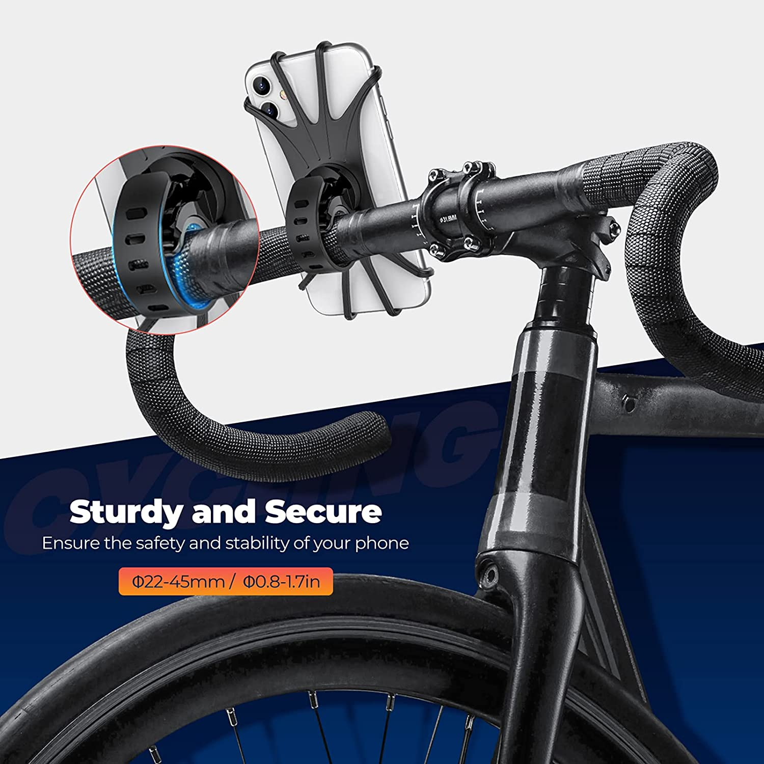 Oribox Bike Phone Mount, Motorcycle Handlebar Mount, 360&deg; Rotation Silicone Bicycle Phone Holder, Compatible with Iphone 13/12/11 Pro Max XS Max XR X 8 7 6S plus SE 2022 12 Mini,Samsung Galaxy