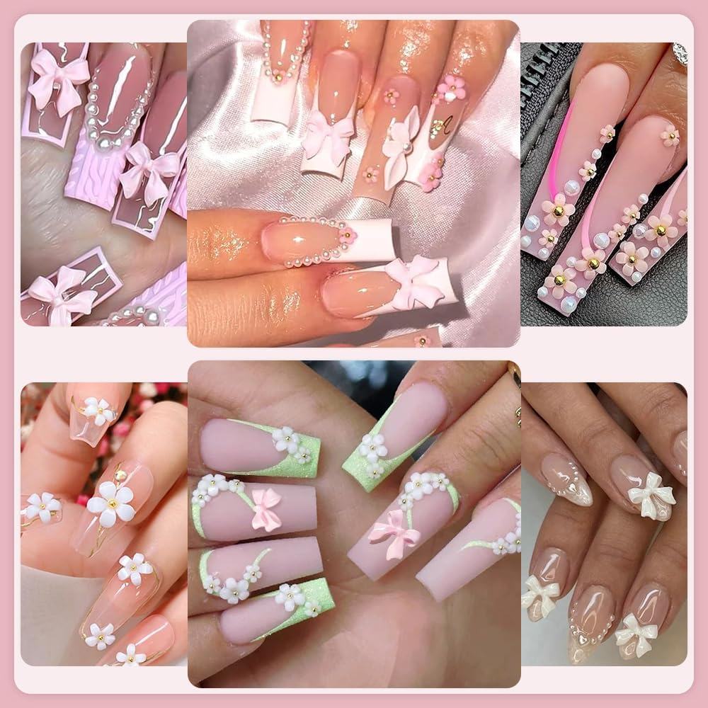 Nail Charms, Flower Nail Charms 3D Pink Bow Nail Art Decoration