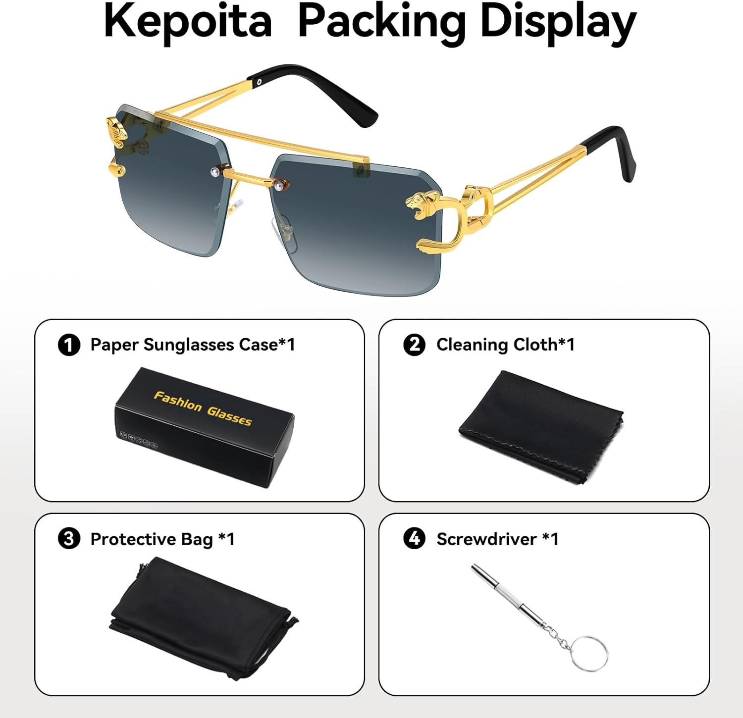 Kepoita Rimless Sunglasses for Men Square Fashion Shades Tinted Lens Metal Frameless Rectangle Y2K Glasses UV400, A:Gold Frame Double Grey, Suitable for All Face Shapes image number 2