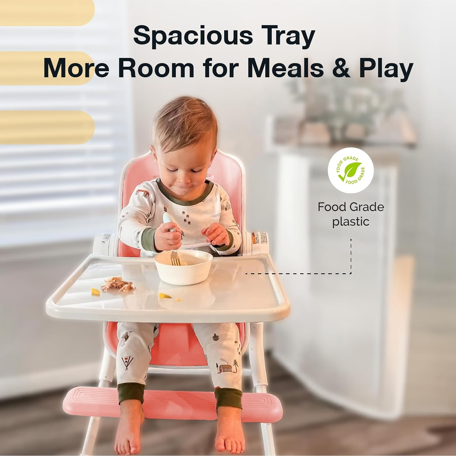 Oribel Cocoon Z High Chair & Baby Lounger | Perfect High Chair for Toddlers/Newborns | Glides Easily on All Surfaces | Secure Locks | Convertible Chair for Feeding (Cotton Candy Pink) image number 1