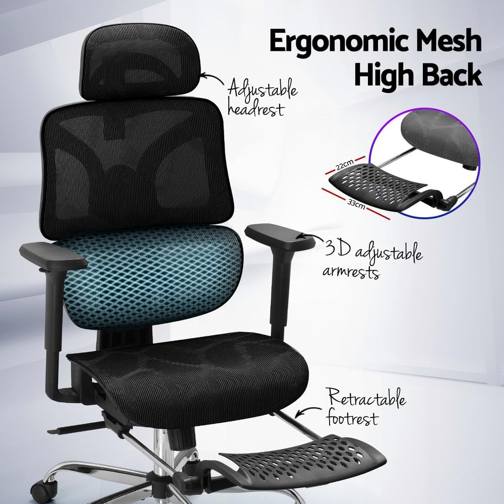Artiss Ergonomic Office Chair, Mesh Computer Desk Chairs with Tilt Adjustment - Grey image number 3