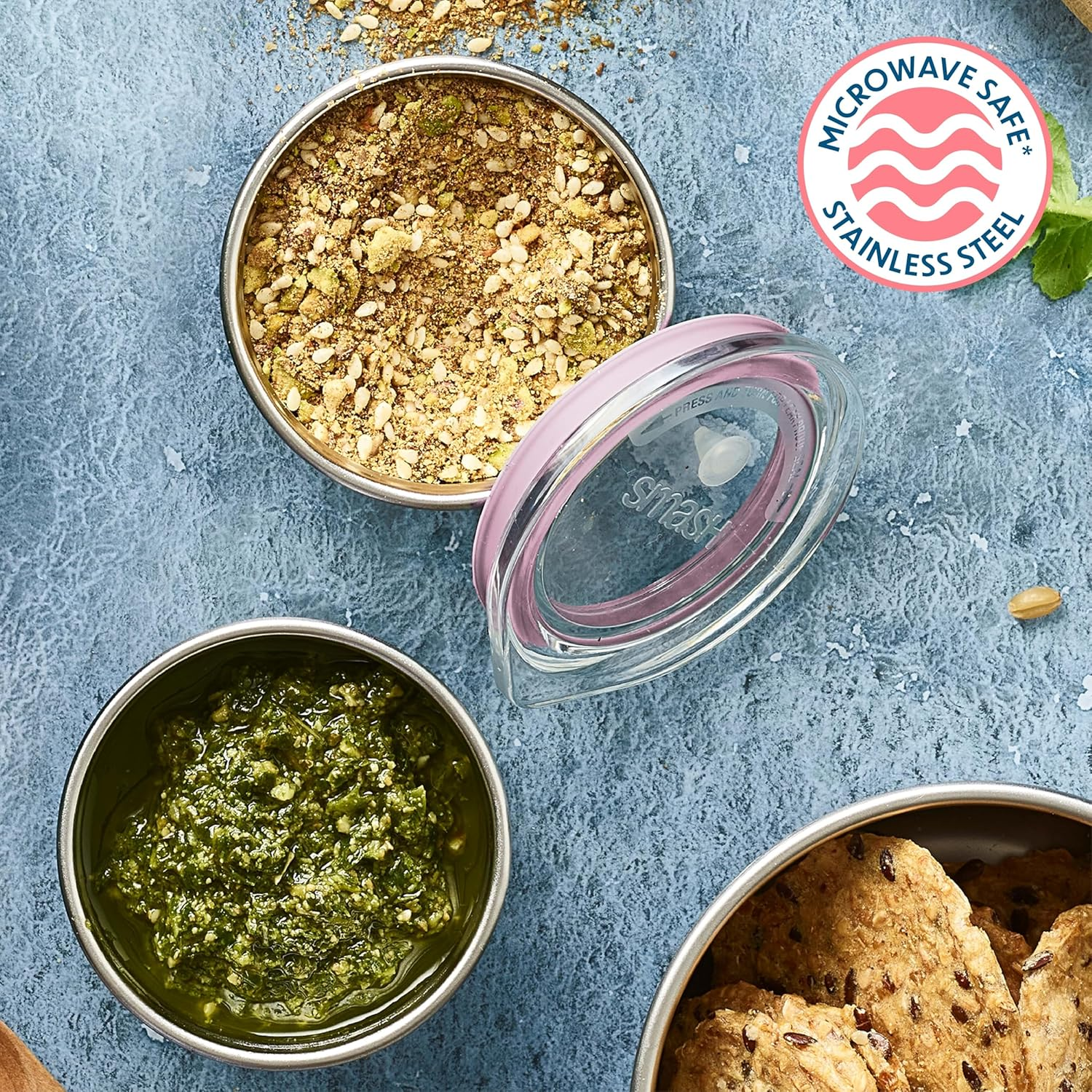 Smash Microwave-Safe Powder Coated Stainless Steel Mini Dressing & Sauce Pots &ndash; Pink, 60Ml (Pack of 3) | Leak-Proof, Airtight, Reusable | Fits inside Smash Bento & Meal Boxes image number 4