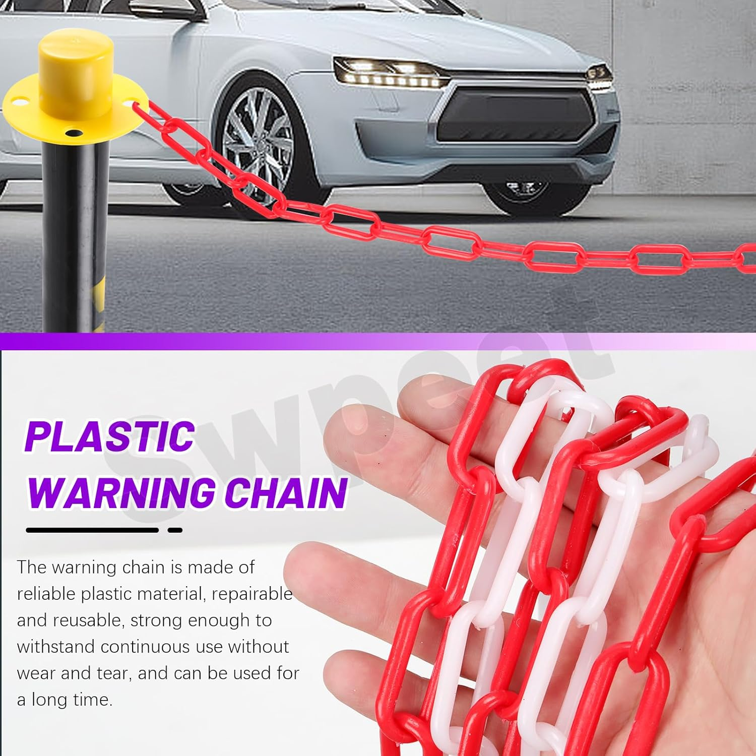 Swpeet 21Pcs 5M X 6Mm Plastic Barrier Chain Red White Plastic Safety Chain Plastic Chain Links with S- Hooks Plastic Chain Barrier Safety Barrier Chain for Fence, Parking, Crowd Control, Queue Line image number 5