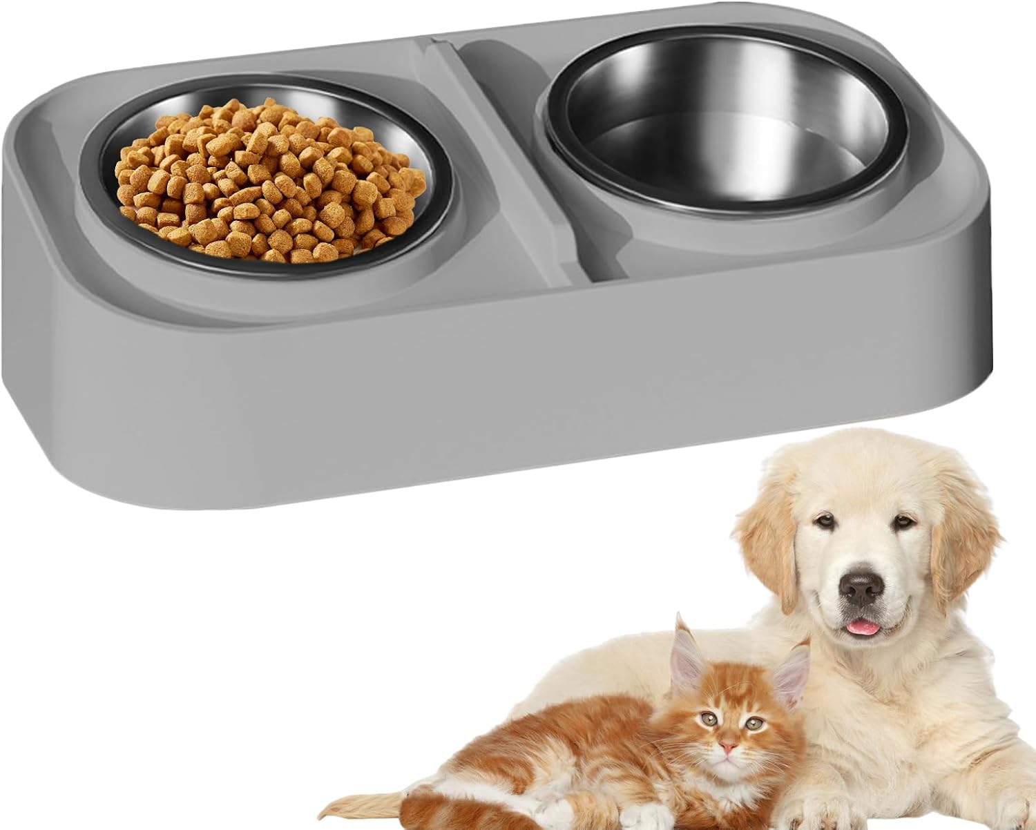 Cat Food and Water Bowl Set - Double Cat Raised Food Bowl,Non-Slip Base Spill-Proof Tall Feeder for Kitten Puppy Feeding Drinking City Living Apartment Pet Travel image number 5