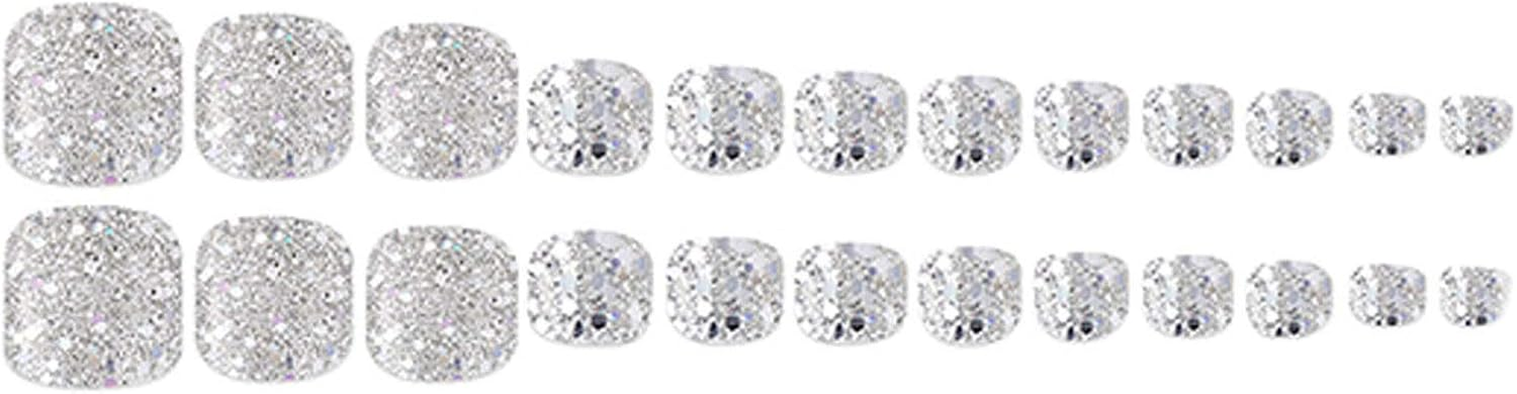2021 Latest 24PCS Toe Nail Patch Finished Patch, Detachable Nail Set Complete Coverage, 7 Short Styles Suitable for Daily Wear of Women Suitable for Nail Salon or DIY Nail Art (Color : Silver) image number 1