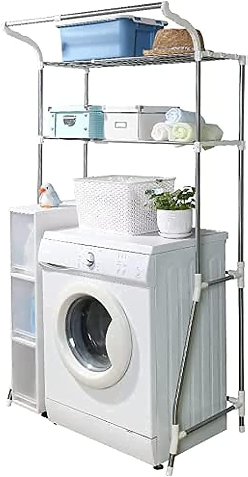 Baoyouni Bathroom Space Saver over the Toilet Storage Rack Shelf above Washing Machine Standing Organizer 2-Tier 26.77 W X 19.48 D X 68.11 H Inches, Grey