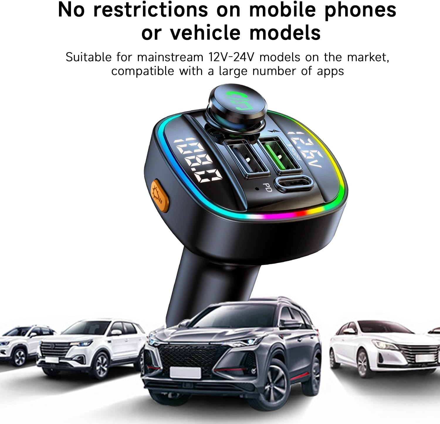 QUMOX Bluetooth 5.0 FM Transmitter for Car, C22 Adapter with 30W PD Fast Charging, Voltage Display, Big Knob Control, USB/TF Music Playback, Voice Assistant, Hands-Free Calls image number 3