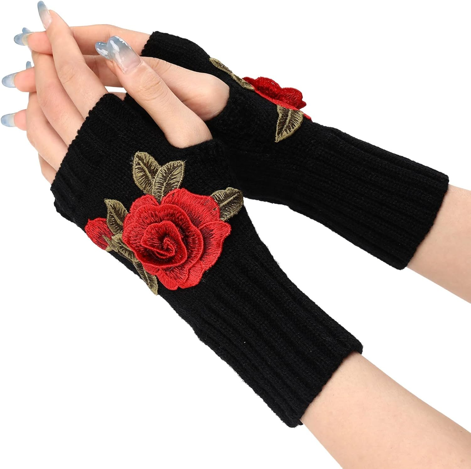 Women'S Breathable Gloves Winter Knit Convertible Fingerless Gloves Wool Gloves Thermal Gloves Unisex