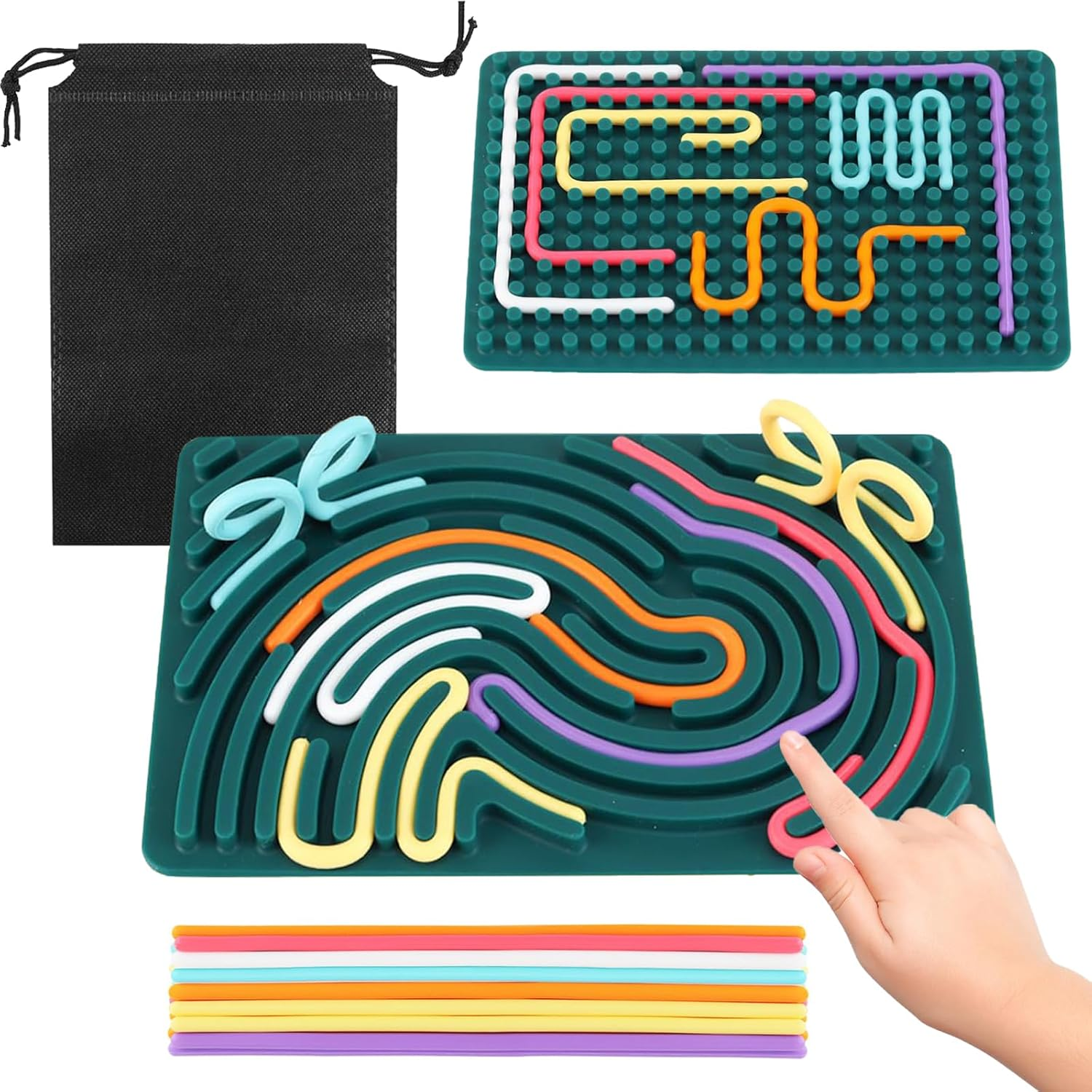 Sensory Fidget Toys for Kids Adults, Double-Sided Silicone Activity Busy Board for Stress Relief, Calming, Focus, Autism and ADHD, Travel Toys with Portable Bag & 20 Strings (Square) image number 2