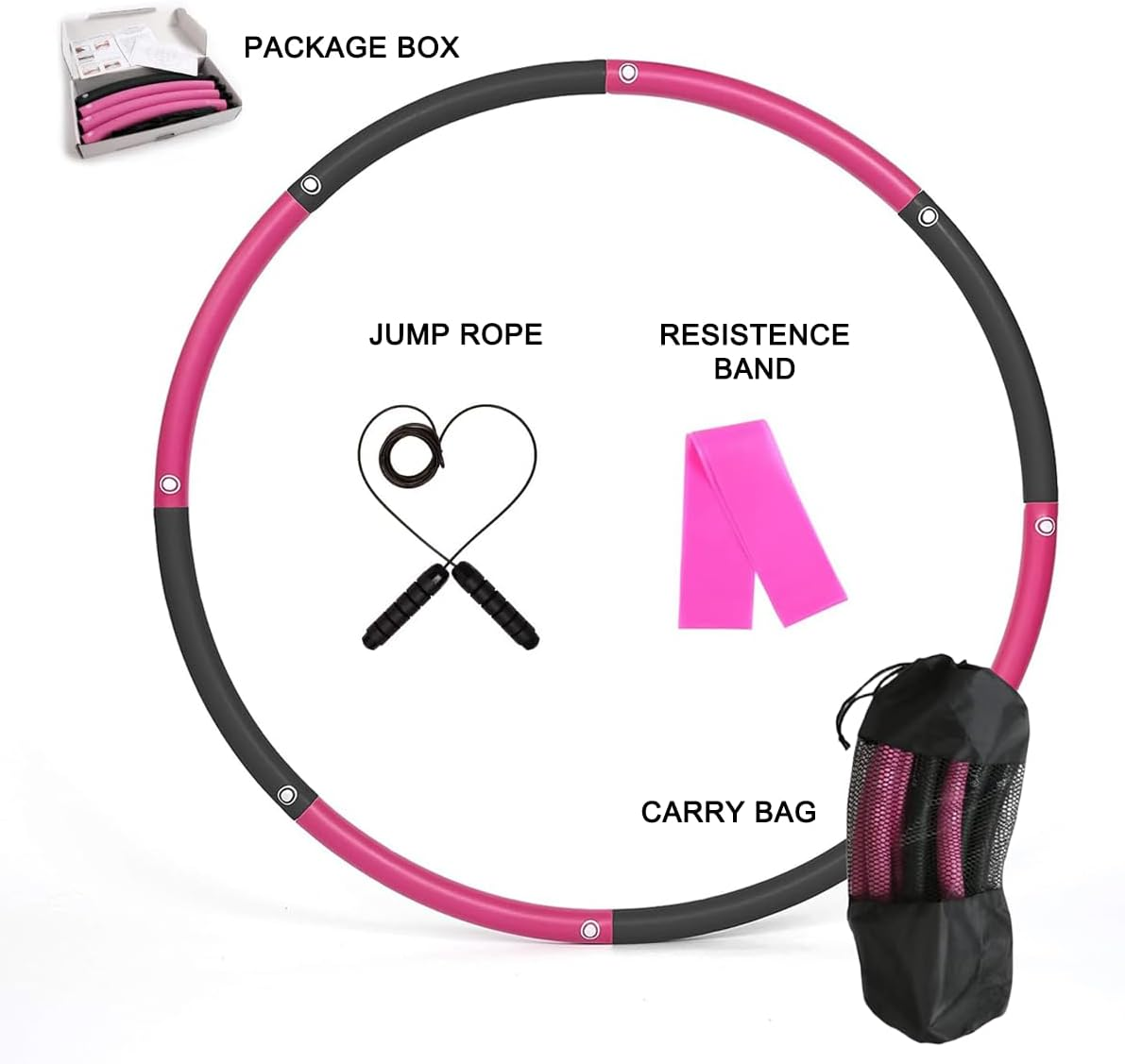 Fitness Hula Hoop Adult Beginner - Hula Hoop for Adults - Detachable and Portable - Exercise Holahoop with Jump Rope, Resistance Band and Carry Bag image number 3