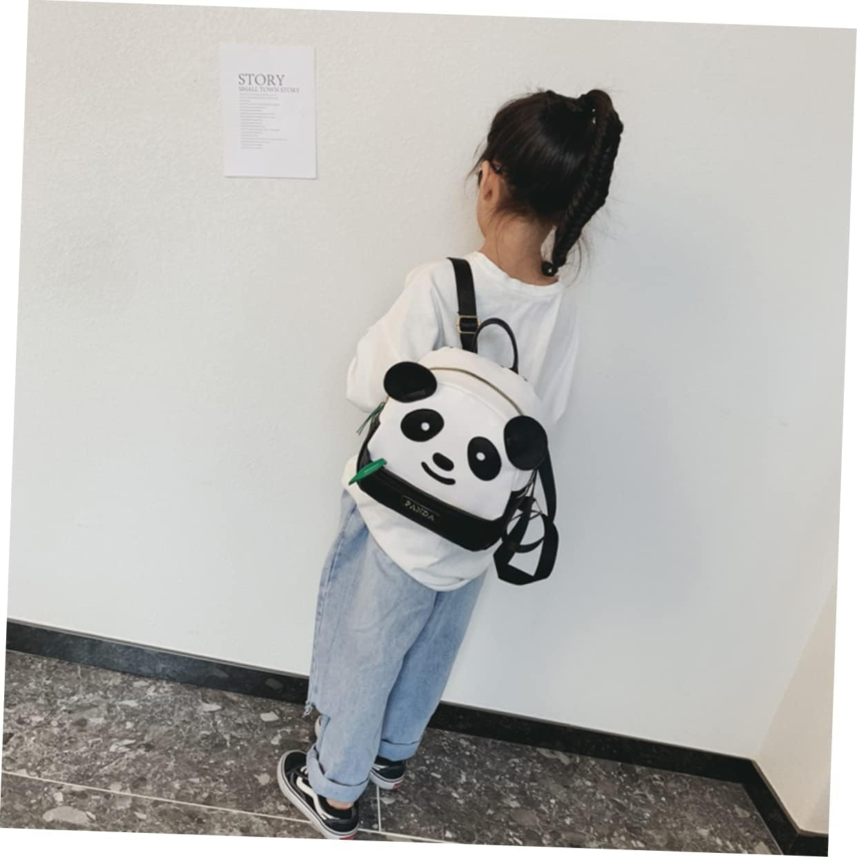 TENDYCOCO Panda Backpack for Boys and Girls Cartoon School Bag Small Black Pu Travel Rucksack for Boys and Girls Adjustable Straps image number 6