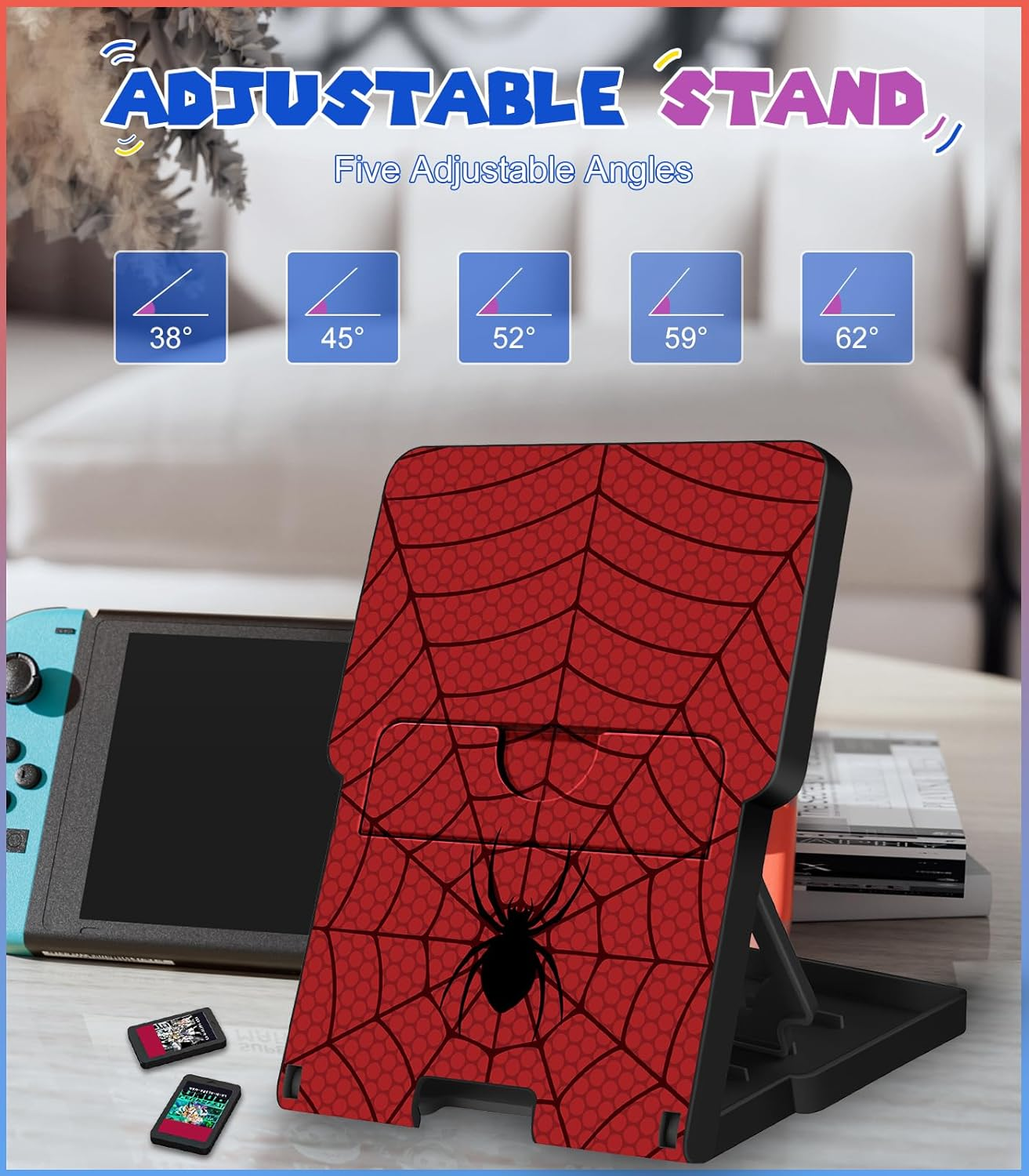Lotadilo for Nintendo Switch Stand Holder Cute - for Nintendo Switch Holder Stand for OLED Boys Girls Teen Girly Design Cool Style Adjustable Portable Foldable Switch Accessories, Black Red