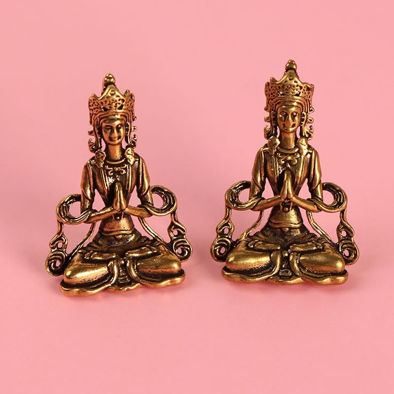 NOIAFZY 4PCS Vintage Solid Brass Miniature Buddha Figurine, Handcrafted Guanyin Avalokiteshvara Keychain Pendant, Antique Collectible Car Keyring, Turmeric Color Metal Accessory image number 2
